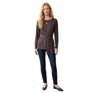 Kenneth Cole Brown Long-Sleeve Tie-Waist Top Size L/G